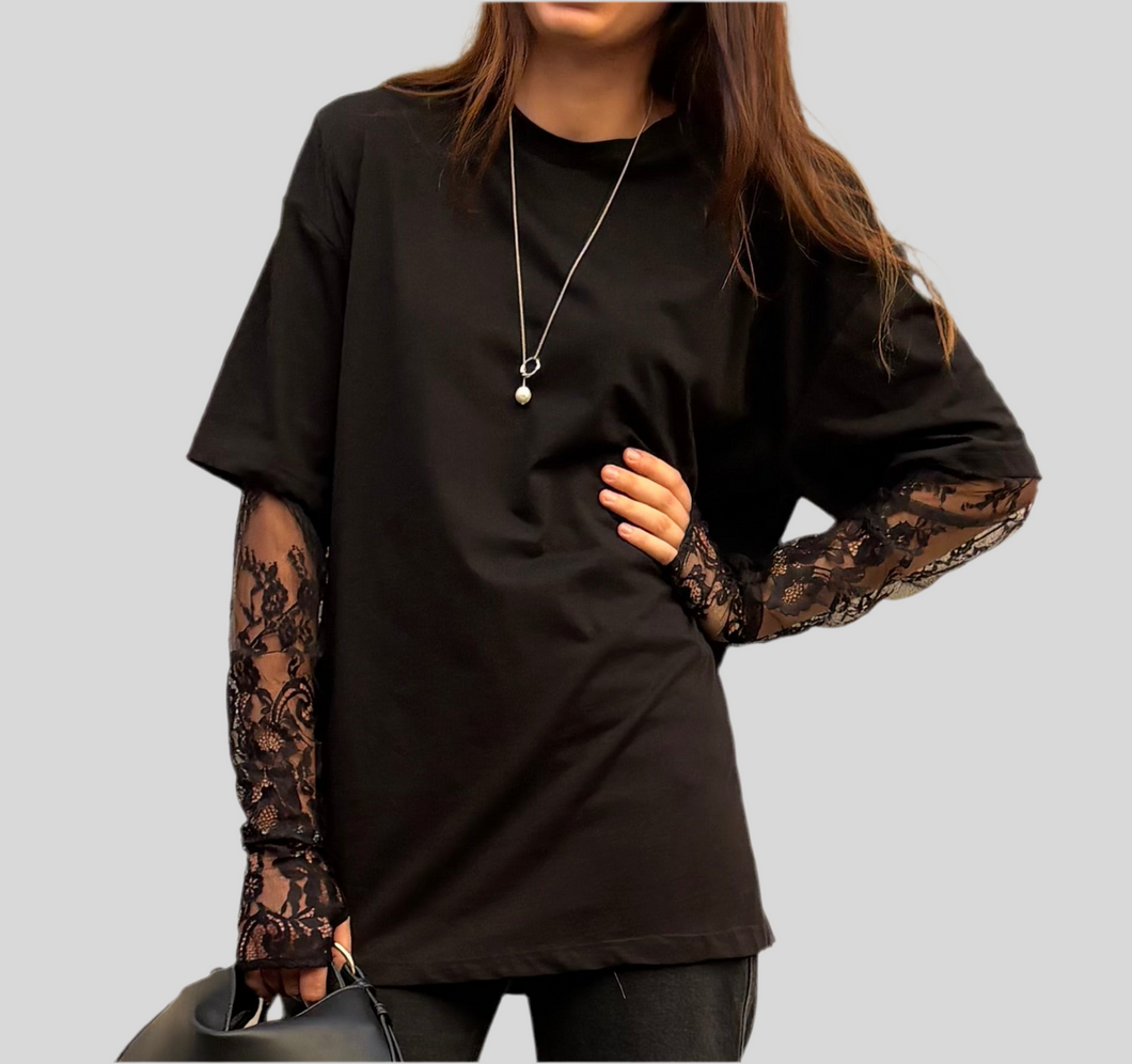 T-shirt manicotto pizzo